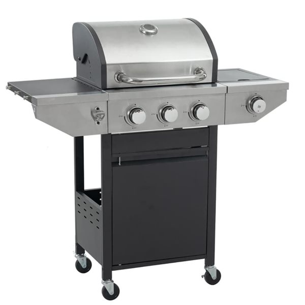 Clihome Silver and Black 3-Burner Propane Gas Grill with Side Burner and Thermometer