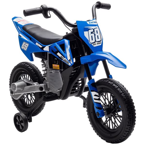 Qaba 12V Electric Kids Motorcycle Dirt Bike with Twist Grip Throttle and Training Wheels for Ages 3–6 - Blue
