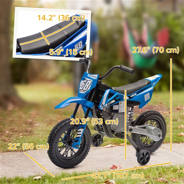 Qaba 12V Electric Kids Motorcycle Dirt Bike with Twist Grip Throttle and Training Wheels for Ages 3–6 - Blue