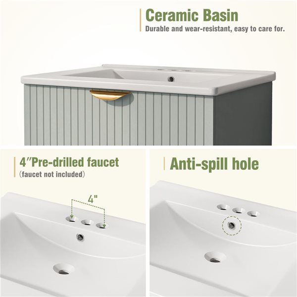RAINLEX 48-in Modern Wall-Mounted Double Bathroom Vanity Set w/ Dual Sinks and 4 Drawers- Green
