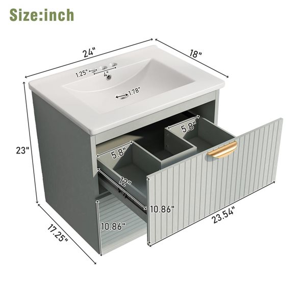 RAINLEX 48-in Modern Wall-Mounted Double Bathroom Vanity Set w/ Dual Sinks and 4 Drawers- Green