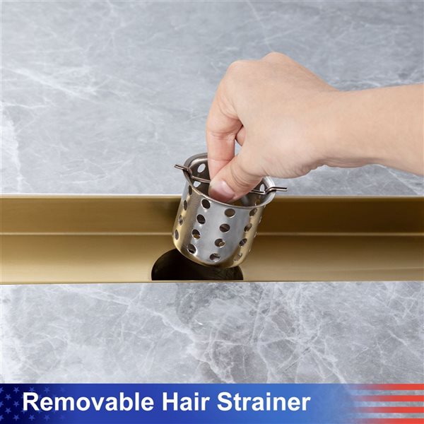 RAINLEX 24-in W Linear Grid Stainless Steel Shower Drain w/ Parallel Slots - Brushed Gold