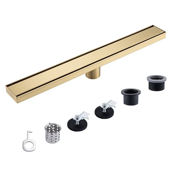 RAINLEX 24-in W Linear Grid Stainless Steel Shower Drain w/ Parallel Slots - Brushed Gold