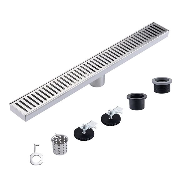 RAINLEX 24-in W Linear Grid Stainless Steel Shower Drain - Brushed Nickel
