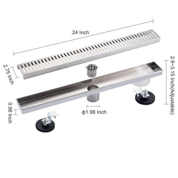 RAINLEX 24-in W Linear Grid Stainless Steel Shower Drain - Brushed Nickel