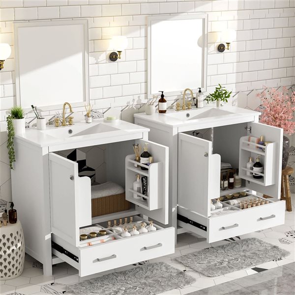 RAINLEX 60-in Bathroom Vanity w/ 2 Undermount Sinks + Solid Wood Cabinet and Soft-Close Doors - White