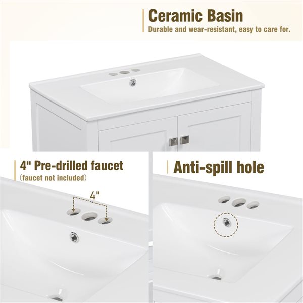 RAINLEX 60-in Bathroom Vanity w/ 2 Undermount Sinks + Solid Wood Cabinet and Soft-Close Doors - White