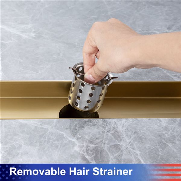 RAINLEX 12-in W Linear Grid Stainless Steel Shower Drain w/ Parallel Slots - Brushed Gold