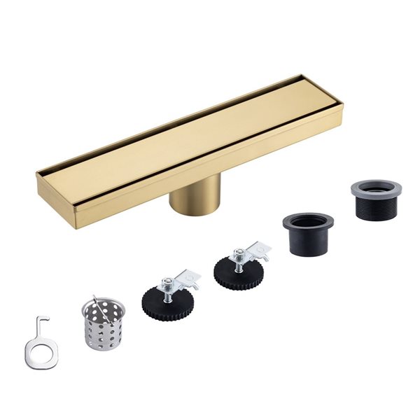 RAINLEX 12-in W Linear Grid Stainless Steel Shower Drain w/ Parallel Slots - Brushed Gold