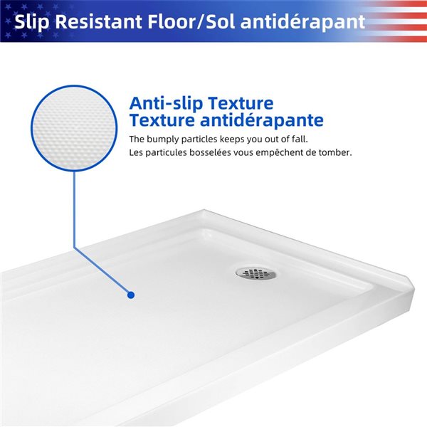 RAINLEX 60 x 32-in Single Threshold Shower Pan Base w/ Right Side Drain - White