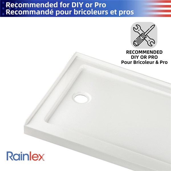 RAINLEX 60 x 32-in Single Threshold Shower Pan Base w/ Right Side Drain - White