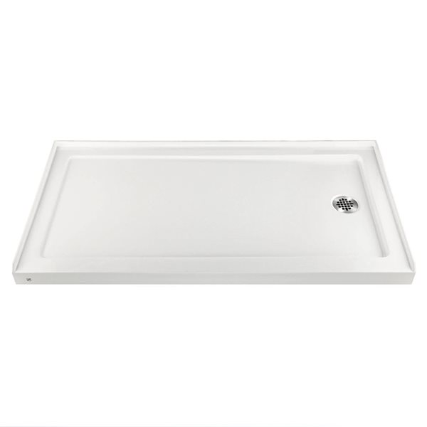 RAINLEX 60 x 32-in Single Threshold Shower Pan Base w/ Right Side Drain - White