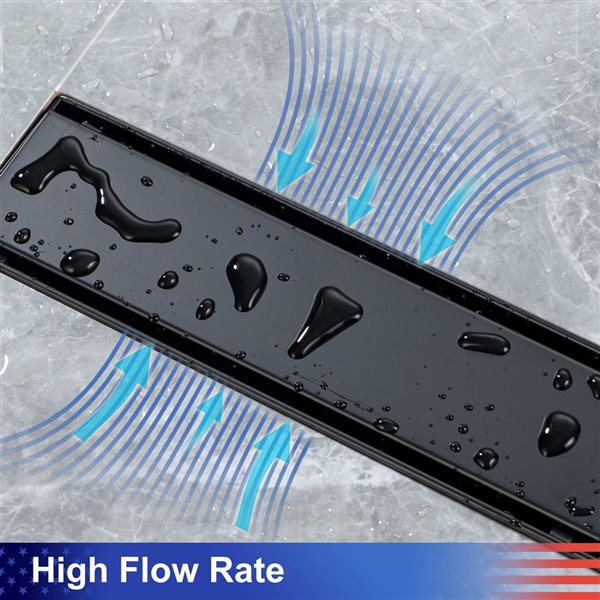 RAINLEX 36-in W Linear Grid Stainless Steel Shower Drain w/ Parallel Slots - Matte Black