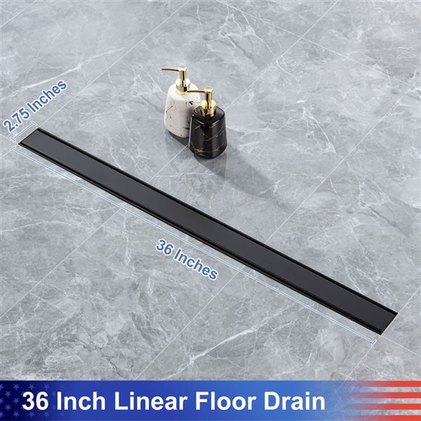 RAINLEX 36-in W Linear Grid Stainless Steel Shower Drain w/ Parallel Slots - Matte Black