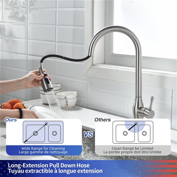 RAINLEX Pull-Down Single Handle Kitchen Faucet - Brushed Nickel