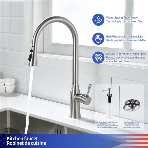 RAINLEX Pull-Down Single Handle Kitchen Faucet - Brushed Nickel