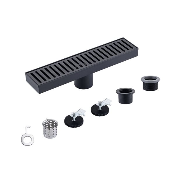 RAINLEX 12-in W Linear Grid Stainless Steel Shower Drain w/ Multiple Slots - Matte Black