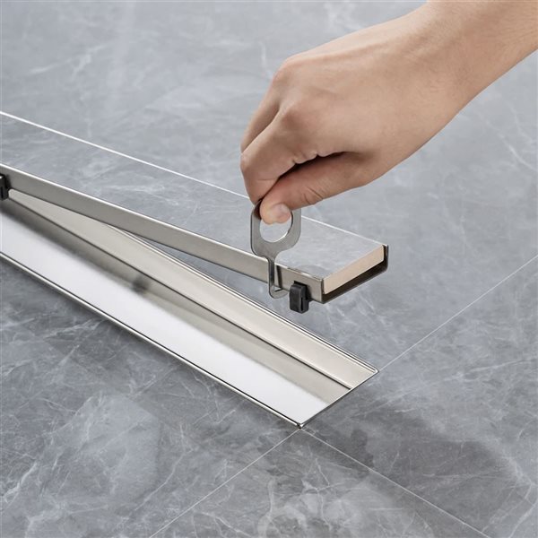 RAINLEX 32-in W Linear Grid Stainless Steel Shower Drain w/ Parallel Slots - Brushed Nickel