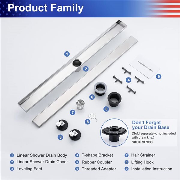 RAINLEX 32-in W Linear Grid Stainless Steel Shower Drain w/ Parallel Slots - Brushed Nickel