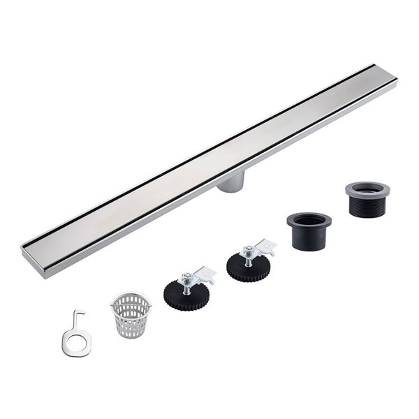 RAINLEX 32-in W Linear Grid Stainless Steel Shower Drain w/ Parallel Slots - Brushed Nickel