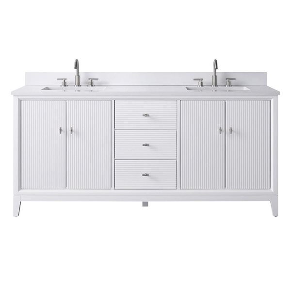 Vanity Art 72 x 22 x 38-in White Double Sink Freestanding Bath Vanity with Engineered Marble Top