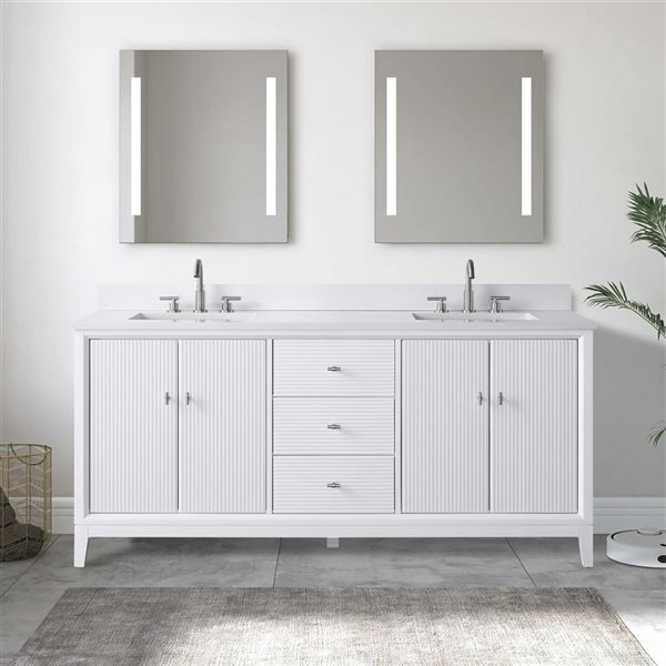 Vanity Art 72 x 22 x 38-in White Double Sink Freestanding Bath Vanity with Engineered Marble Top