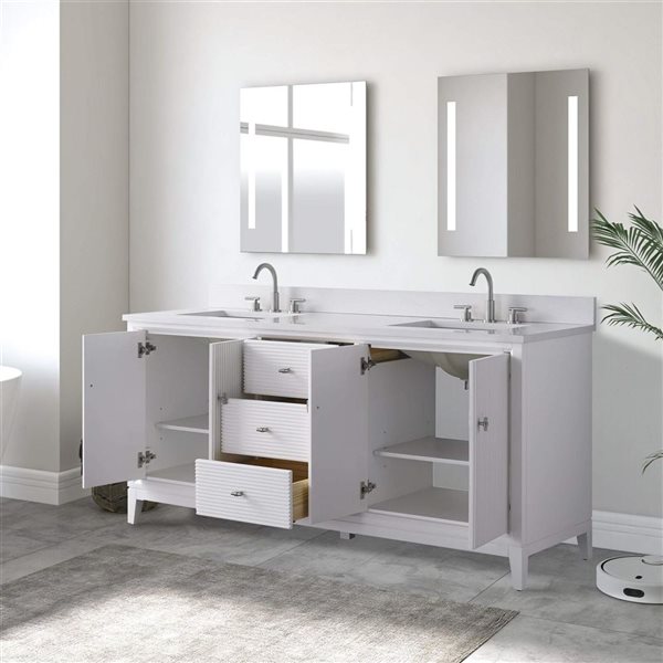 Vanity Art 72 x 22 x 38-in White Double Sink Freestanding Bath Vanity with Engineered Marble Top
