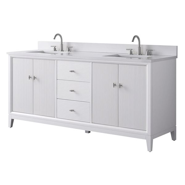 Vanity Art 72 x 22 x 38-in White Double Sink Freestanding Bath Vanity with Engineered Marble Top