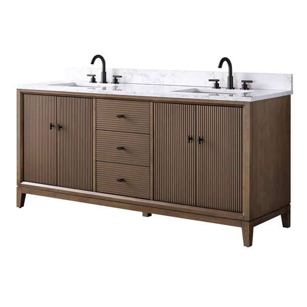 Vanity Art 72 x 22 x 38-in Walnut Double Sink Freestanding Bath Vanity with Engineered Marble Top