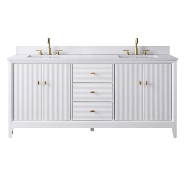 Vanity Art 72 x 22 x 38-in White Double Sink Freestanding Bath Vanity with Engineered Marble Top