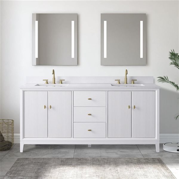 Vanity Art 72 x 22 x 38-in White Double Sink Freestanding Bath Vanity with Engineered Marble Top