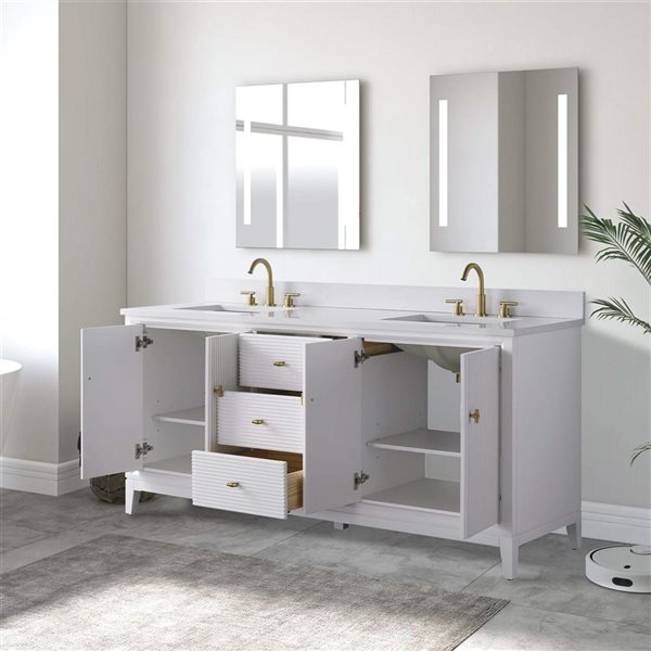 Vanity Art 72 x 22 x 38-in White Double Sink Freestanding Bath Vanity with Engineered Marble Top