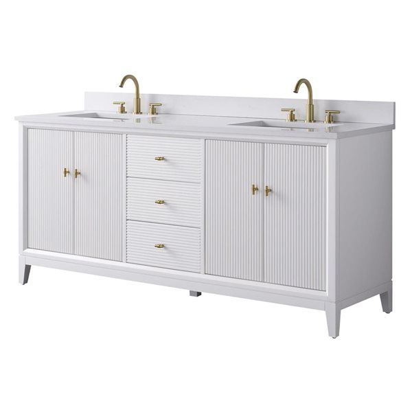 Vanity Art 72 x 22 x 38-in White Double Sink Freestanding Bath Vanity with Engineered Marble Top