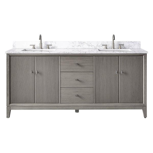 Vanity Art 72 x 22 x 38-in Driftwood Grey Double Sink Freestanding Bath Vanity with Engineered Marble Top