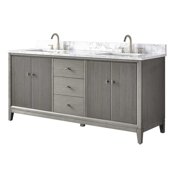 Vanity Art 72 x 22 x 38-in Driftwood Grey Double Sink Freestanding Bath Vanity with Engineered Marble Top
