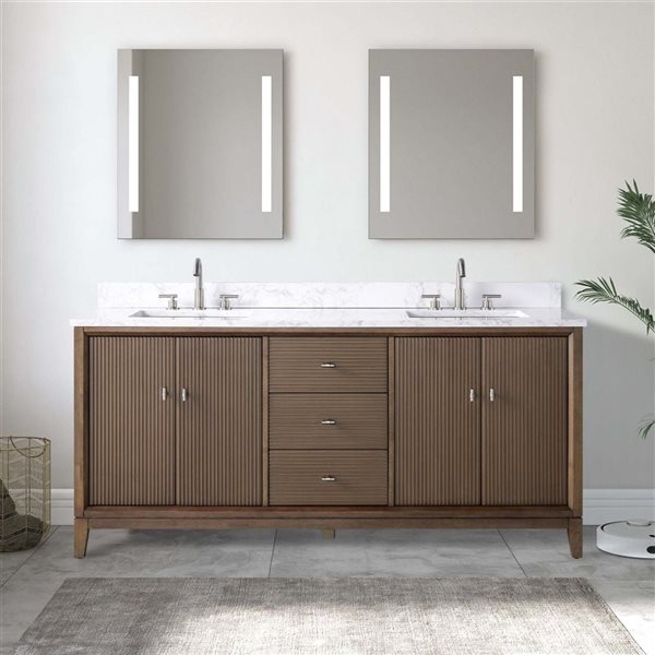Vanity Art 72 x 22 x 38-in Walnut Double Sink Freestanding Bath Vanity with Engineered Marble Top