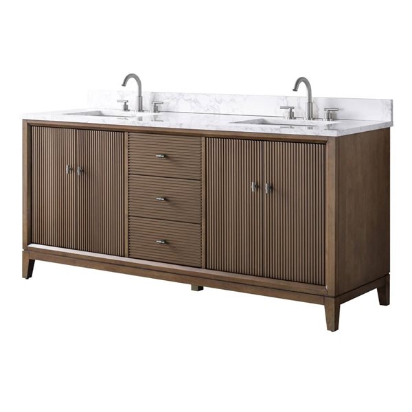 Vanity Art 72 x 22 x 38-in Walnut Double Sink Freestanding Bath Vanity with Engineered Marble Top