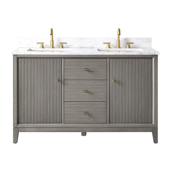 Vanity Art 54 x 22 x 38-in Driftwood Grey Double Sink Freestanding Bath Vanity with Engineered Marble Top