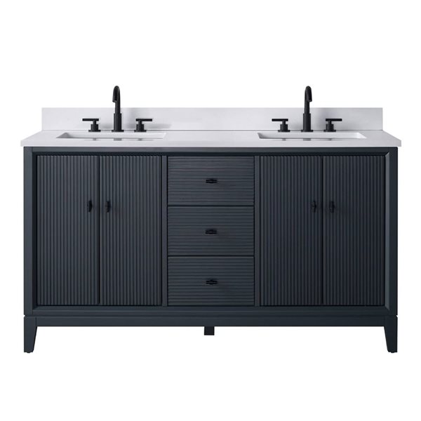 Vanity Art 60 x 22 x 38-in Vintage Spruce Blue Double Sink Freestanding Bath Vanity with Engineered Marble Top