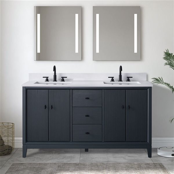 Vanity Art 60 x 22 x 38-in Vintage Spruce Blue Double Sink Freestanding Bath Vanity with Engineered Marble Top