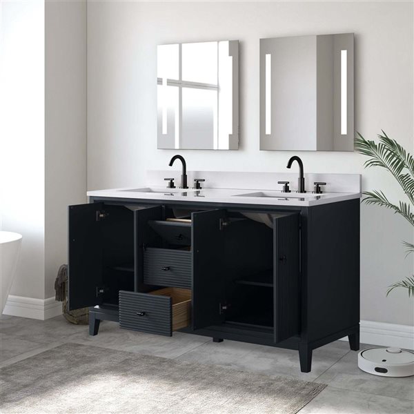Vanity Art 60 x 22 x 38-in Vintage Spruce Blue Double Sink Freestanding Bath Vanity with Engineered Marble Top