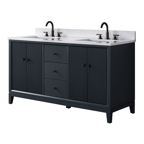 Vanity Art 60 x 22 x 38-in Vintage Spruce Blue Double Sink Freestanding Bath Vanity with Engineered Marble Top
