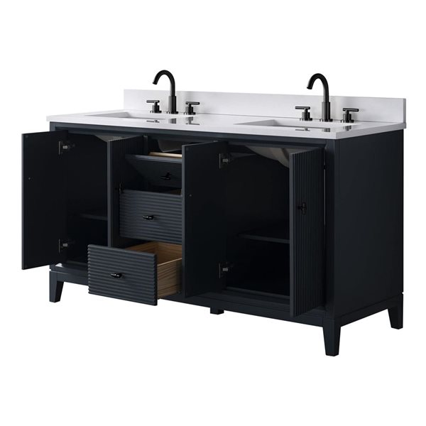 Vanity Art 60 x 22 x 38-in Vintage Spruce Blue Double Sink Freestanding Bath Vanity with Engineered Marble Top