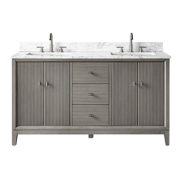 Vanity Art 60 x 22 x 38-in Driftwood Grey Double Sink Freestanding Bath Vanity with Engineered Marble Top
