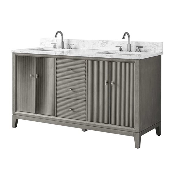 Vanity Art 60 x 22 x 38-in Driftwood Grey Double Sink Freestanding Bath Vanity with Engineered Marble Top