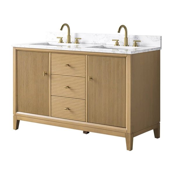 Vanity Art 54 x 22 x 38-in Natural Oak Double Sink Freestanding Bath Vanity with Engineered Marble Top
