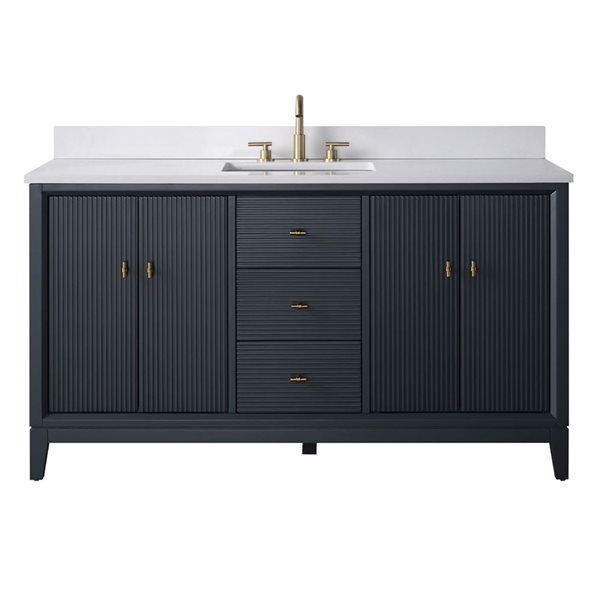 Vanity Art 60 x 22 x 38-in Vintage Spruce Blue Single Sink Freestanding Bath Vanity with Engineered Marble Top