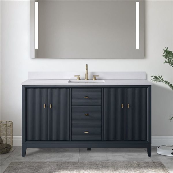 Vanity Art 60 x 22 x 38-in Vintage Spruce Blue Single Sink Freestanding Bath Vanity with Engineered Marble Top