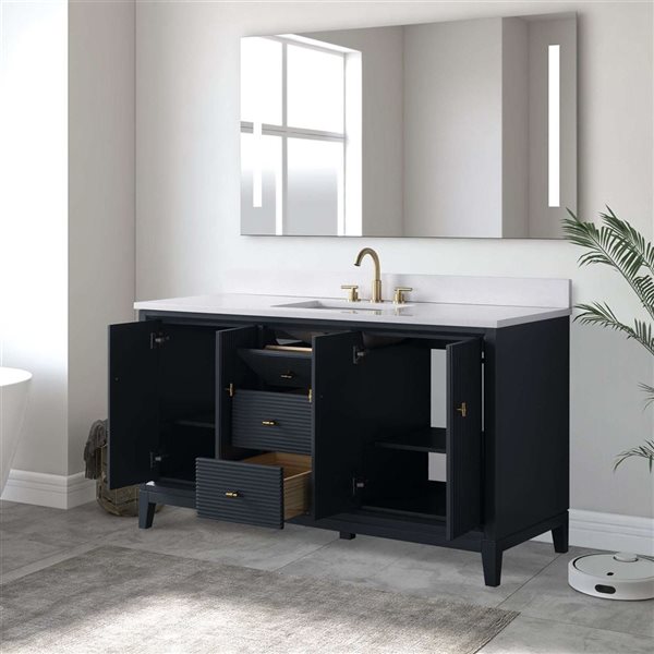 Vanity Art 60 x 22 x 38-in Vintage Spruce Blue Single Sink Freestanding Bath Vanity with Engineered Marble Top