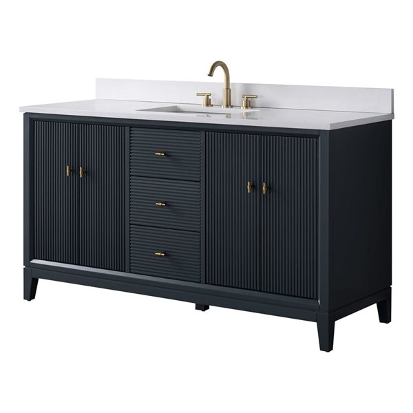 Vanity Art 60 x 22 x 38-in Vintage Spruce Blue Single Sink Freestanding Bath Vanity with Engineered Marble Top